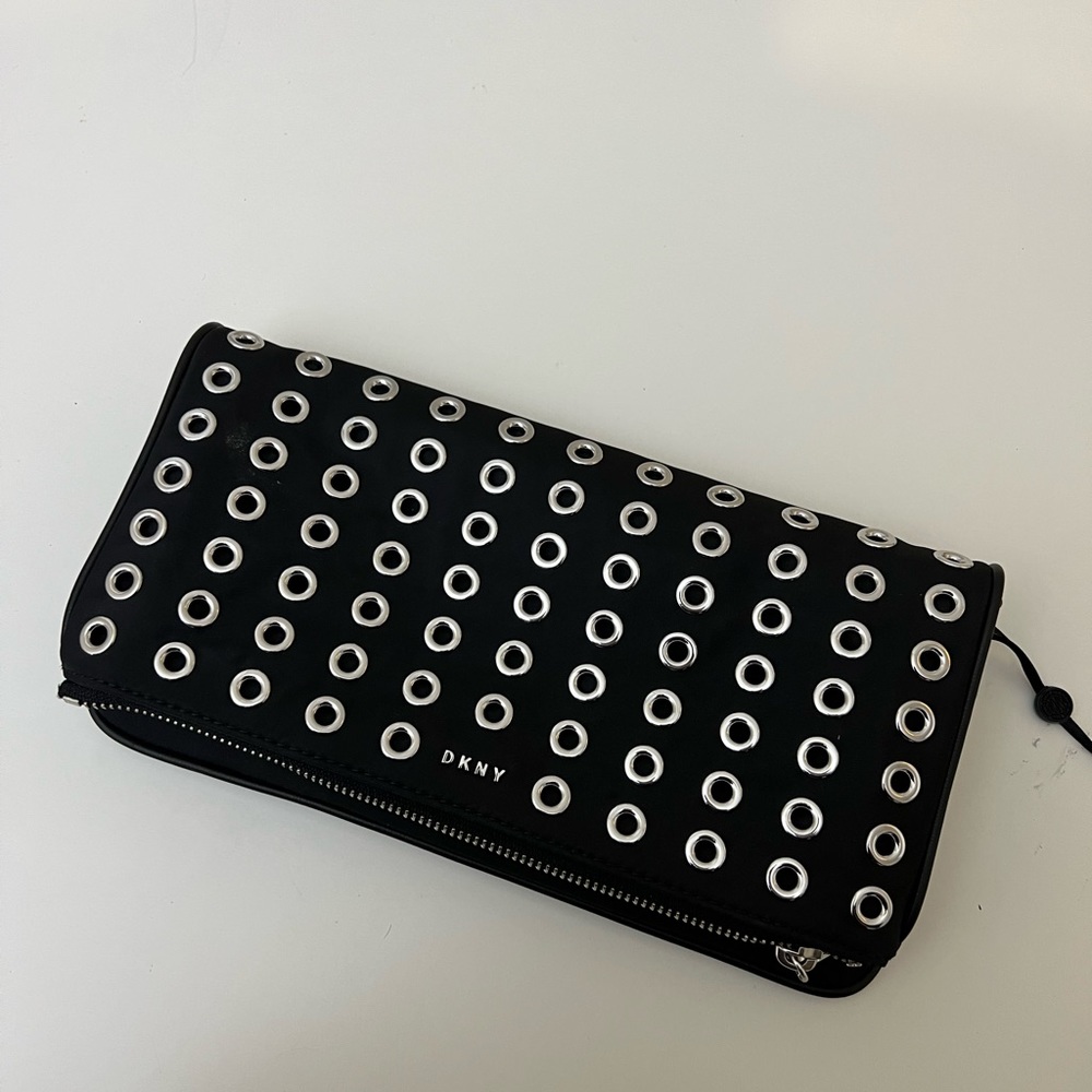 DKNY Black Handbag Clutch With Silver Grommets Retail $228